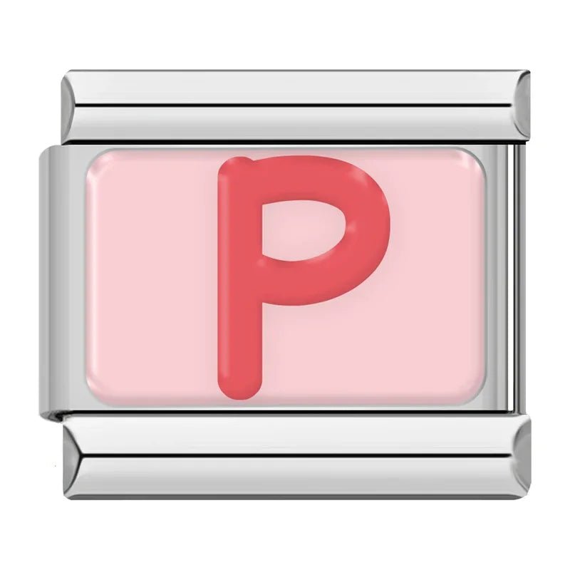 Pink Letters - Cacilia Sauer - Italian Charm Bracelet - custom jewelry - vintage jewelry - charms and pendants