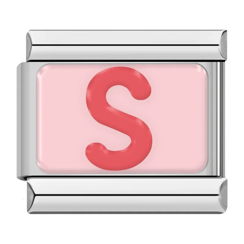 Pink Letters - Cacilia Sauer - Italian Charm Bracelet - custom jewelry - vintage jewelry - charms and pendants