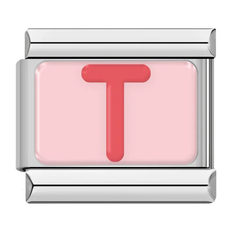 Pink Letters - Cacilia Sauer - Italian Charm Bracelet - custom jewelry - vintage jewelry - charms and pendants