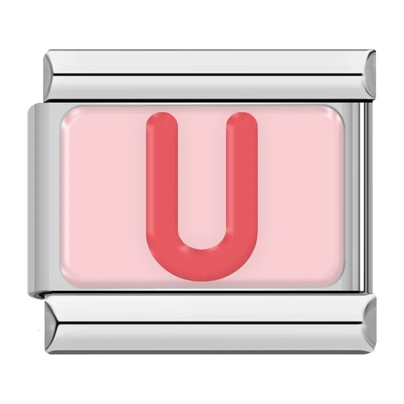 Pink Letters - Cacilia Sauer - Italian Charm Bracelet - custom jewelry - vintage jewelry - charms and pendants