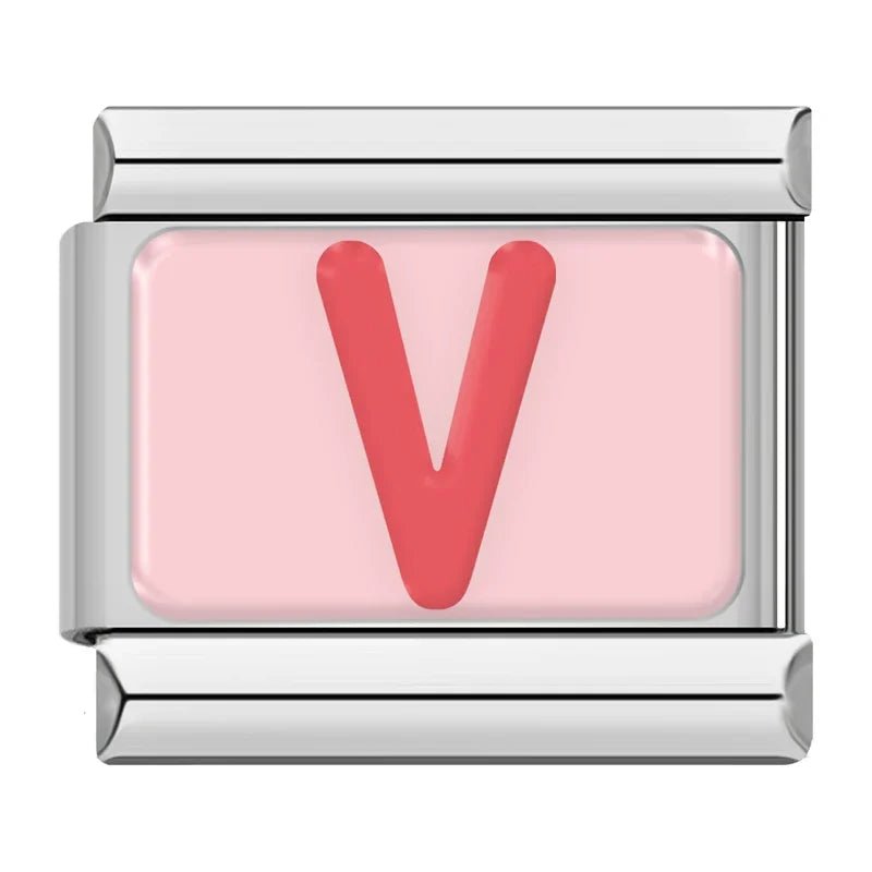 Pink Letters - Cacilia Sauer - Italian Charm Bracelet - custom jewelry - vintage jewelry - charms and pendants