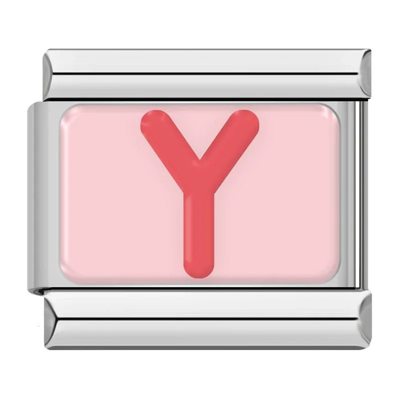 Pink Letters - Cacilia Sauer - Italian Charm Bracelet - custom jewelry - vintage jewelry - charms and pendants