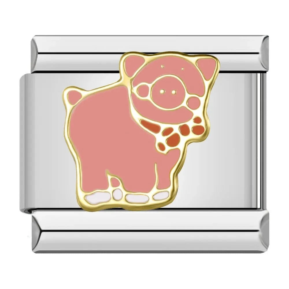Pink Pig - Cacilia Sauer - Italian Charm Bracelet - custom jewelry - vintage jewelry - charms and pendants