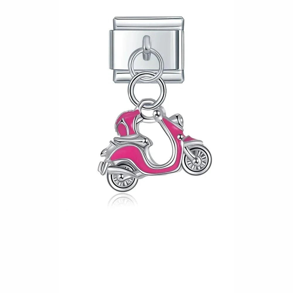 Pink Vespa - Cacilia Sauer - Italian Charm Bracelet - custom jewelry - vintage jewelry - charms and pendants
