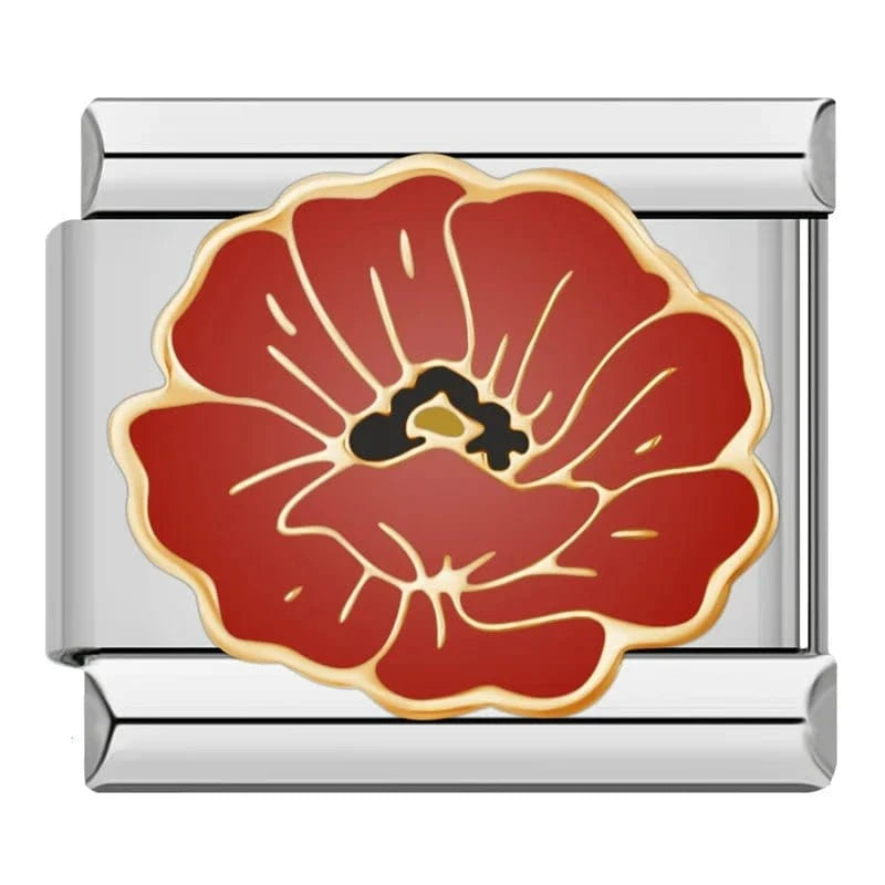 Poppy Flower - Cacilia Sauer - Italian Charm Bracelet - custom jewelry - vintage jewelry - charms and pendants