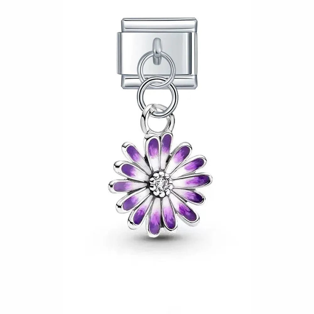 Purple Daisy Flower - Cacilia Sauer - Italian Charm Bracelet - custom jewelry - vintage jewelry - charms and pendants