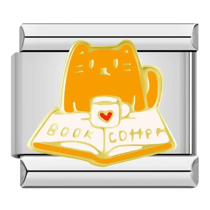 Reading Book Cat - Cacilia Sauer - Italian Charm Bracelet - custom jewelry - vintage jewelry - charms and pendants