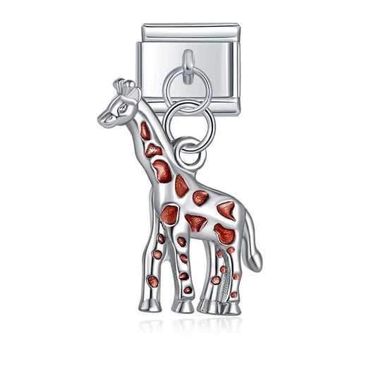 Red Giraffe - Cacilia Sauer - Italian Charm Bracelet - custom jewelry - vintage jewelry - charms and pendants
