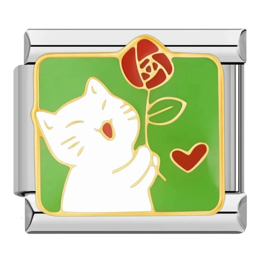 Romantic Cat - Cacilia Sauer - Italian Charm Bracelet - custom jewelry - vintage jewelry - charms and pendants