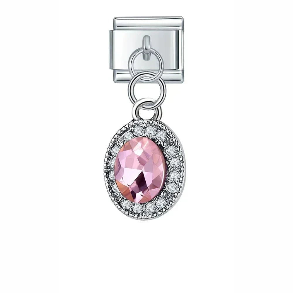 Royal Pink Oval Gemstone - Cacilia Sauer - Italian Charm Bracelet - custom jewelry - vintage jewelry - charms and pendants