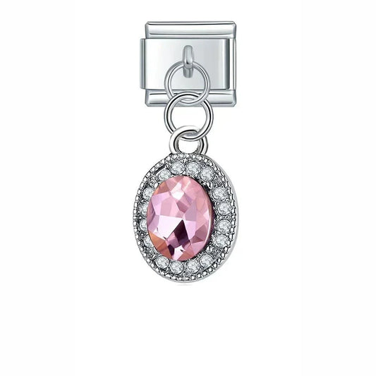 Royal Pink Oval Gemstone - Cacilia Sauer - Italian Charm Bracelet - custom jewelry - vintage jewelry - charms and pendants