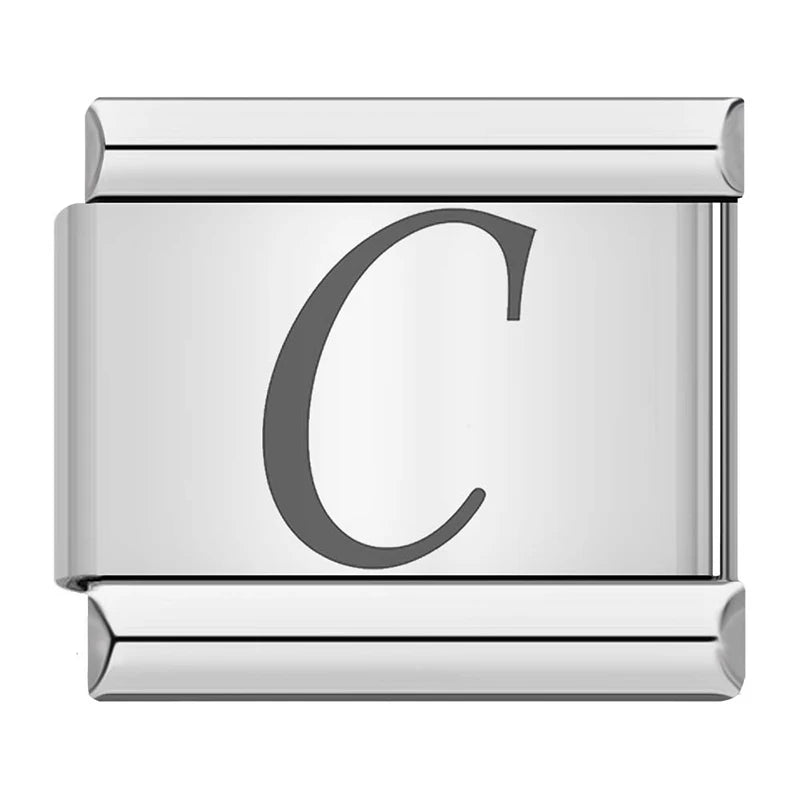 Silver Script Letters - Cacilia Sauer - Italian Charm Bracelet - custom jewelry - vintage jewelry - charms and pendants