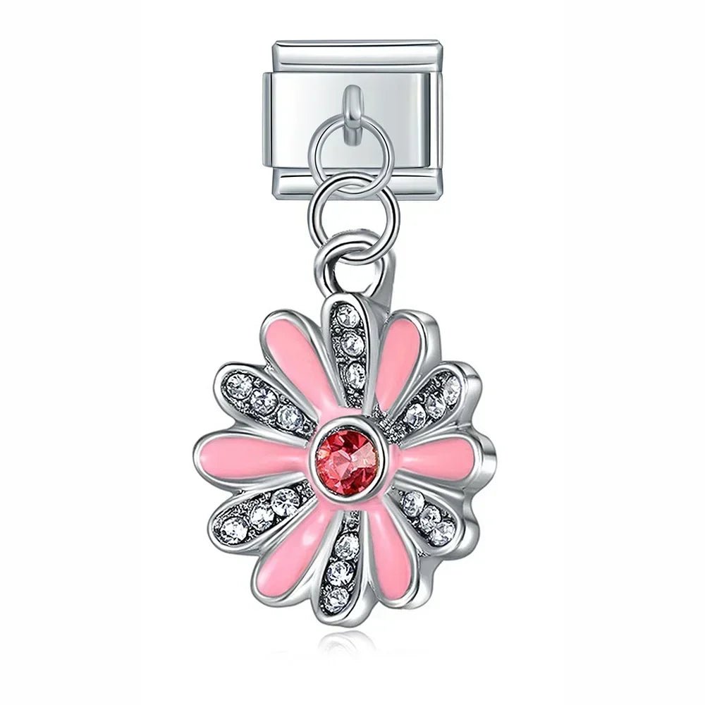 Sparkling Daisy in Pink - Cacilia Sauer - Italian Charm Bracelet - custom jewelry - vintage jewelry - charms and pendants