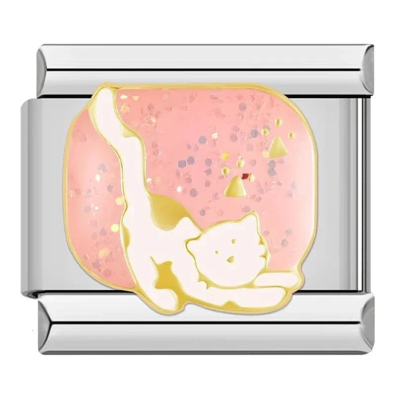 Stretching Cat - Cacilia Sauer - Italian Charm Bracelet - custom jewelry - vintage jewelry - charms and pendants