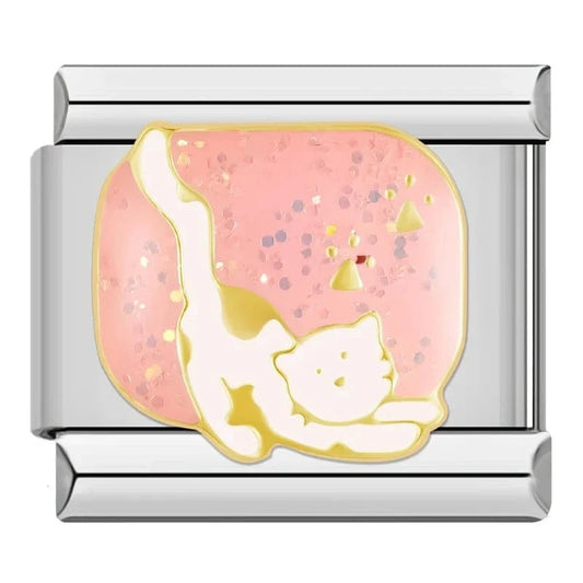 Stretching Cat - Cacilia Sauer - Italian Charm Bracelet - custom jewelry - vintage jewelry - charms and pendants