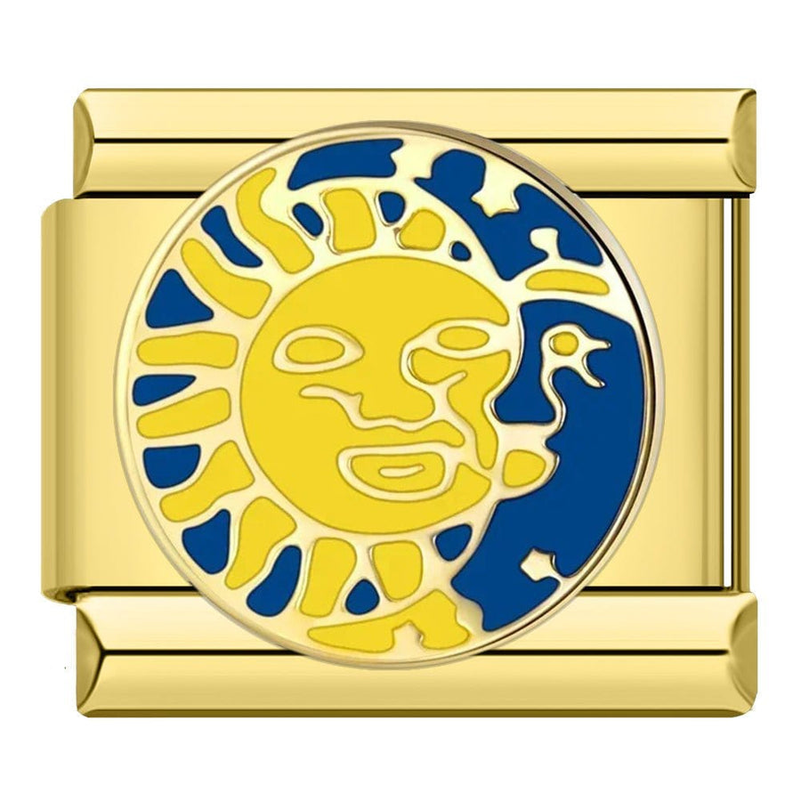 Sun Face on Gold Italian charm link — 9mm stainless steel module
