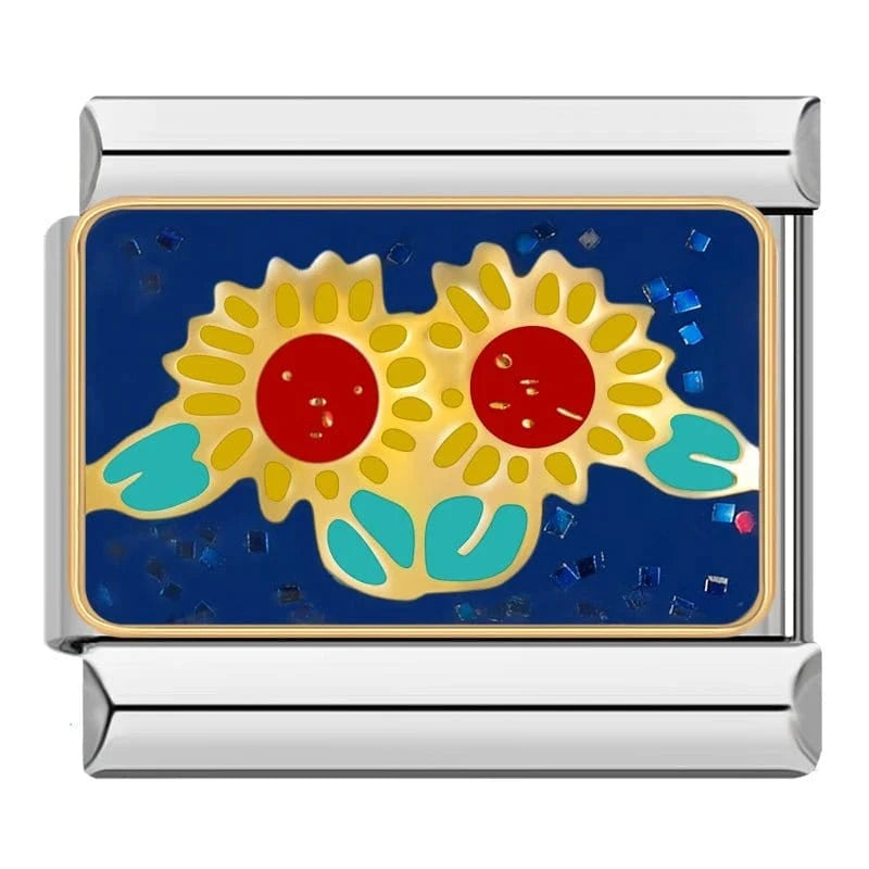 Sun Flowers - Cacilia Sauer - Italian Charm Bracelet - custom jewelry - vintage jewelry - charms and pendants