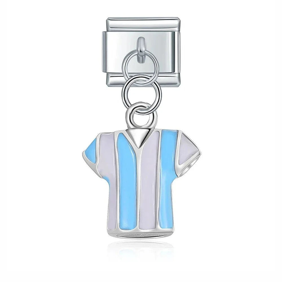 T-shirt (Blue) Italian charm link, 9mm stainless steel module