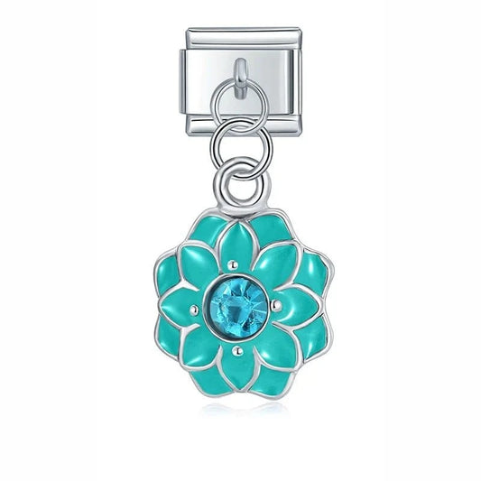 Turquoise Flower - Cacilia Sauer - Italian Charm Bracelet - custom jewelry - vintage jewelry - charms and pendants