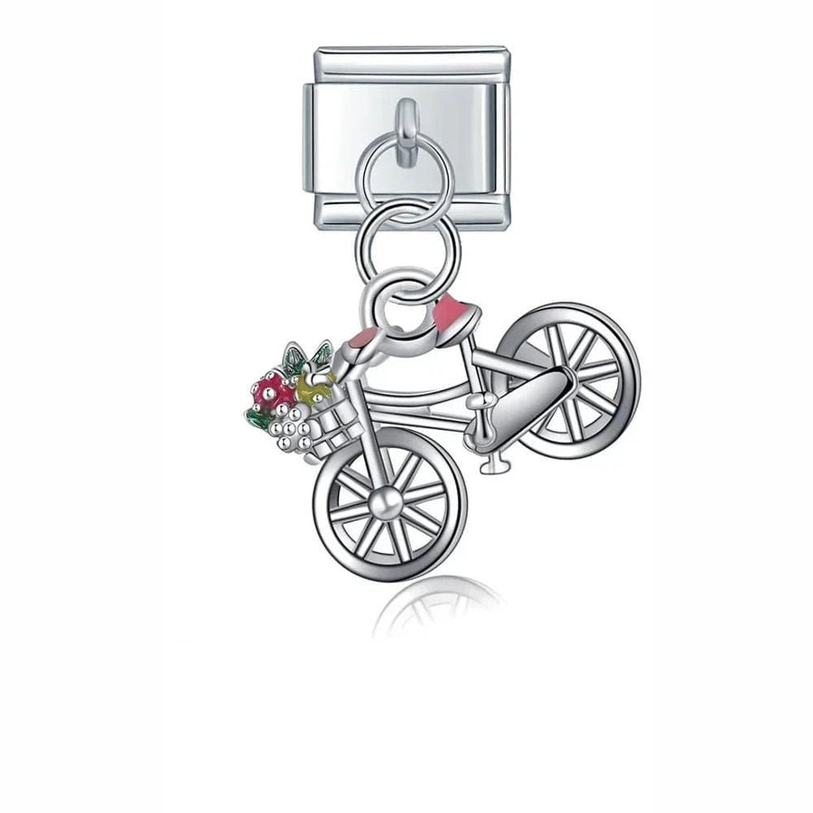 Vintage Bicycle Italian charm link, 9mm stainless steel module
