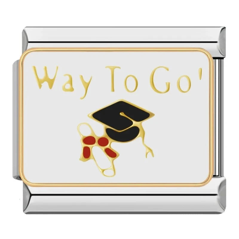 Way To Go Graduated - Cacilia Sauer - Italian Charm Bracelet - custom jewelry - vintage jewelry - charms and pendants