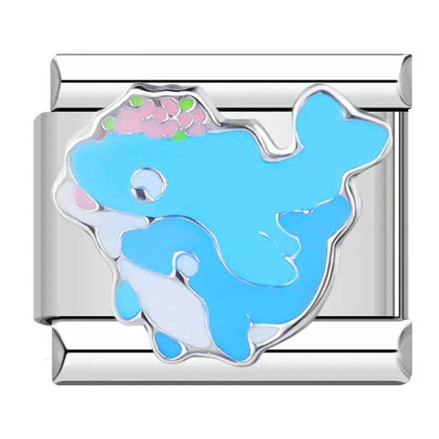 Whale's Family Italian charm link, 9mm stainless steel module