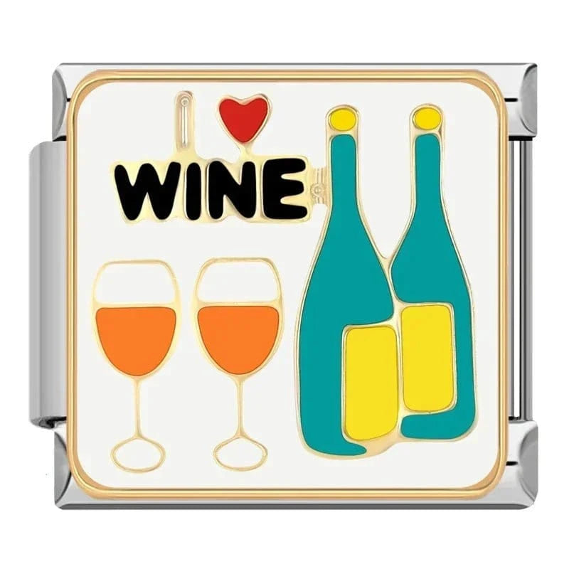 I Love Wine Italian charm link — 9mm stainless steel module