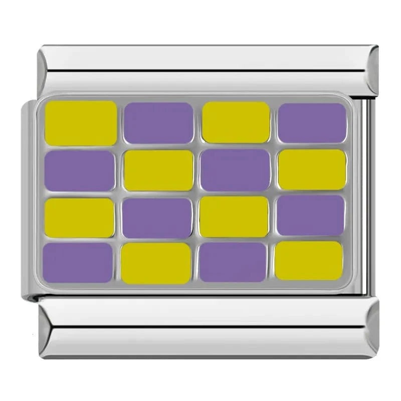 Yellow - Purple Pattern - Cacilia Sauer - Italian Charm Bracelet - custom jewelry - vintage jewelry - charms and pendants