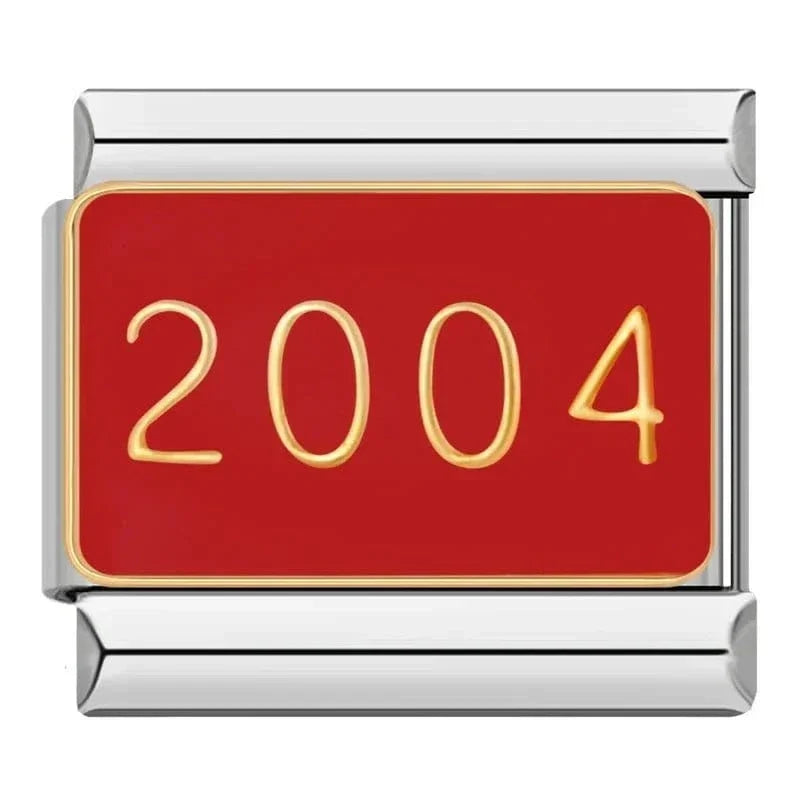 Silver 2004 birth-year charm tile for a Cacilia Sauer Italian charm bracelet
