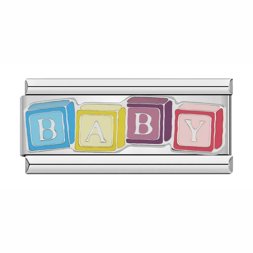 Baby Block Italian charm link, 9mm stainless steel module