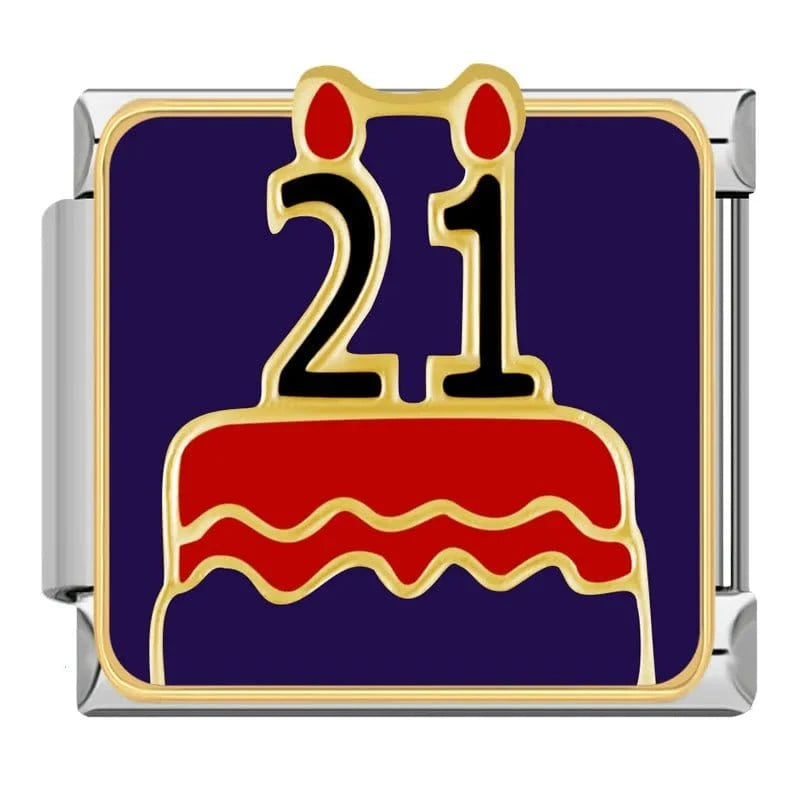 21st Birthday Italian charm link, 9mm stainless steel module