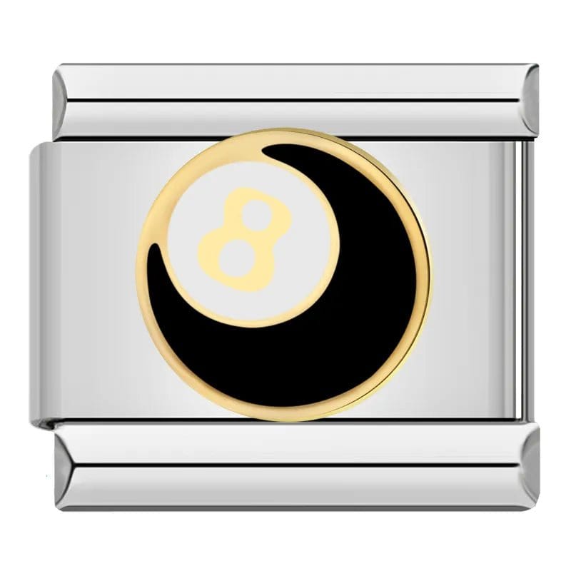 Lucky 8 Ball Italian charm link — 9mm stainless steel module