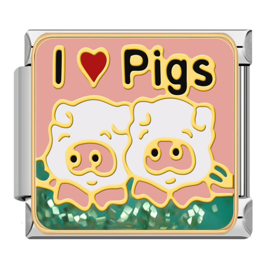 I Love Pigs Italian charm link, 9mm stainless steel module