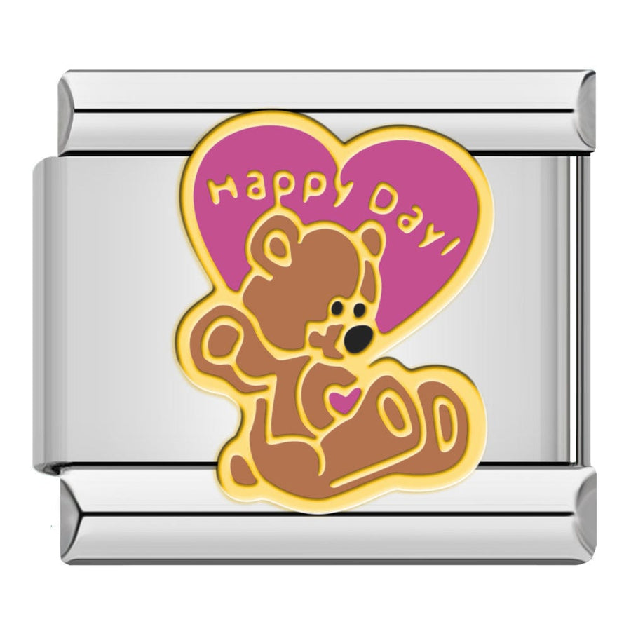 Happy Day Bear with Heart Italian charm link, 9mm stainless steel module