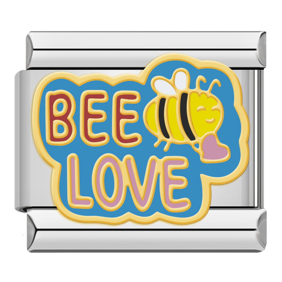 Bee Love Italian charm link, 9mm stainless steel module