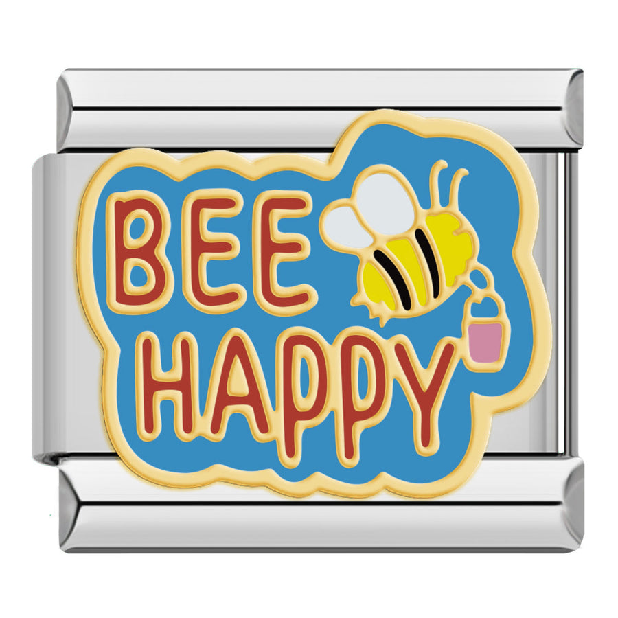 Bee Happy Italian charm link, 9mm stainless steel module