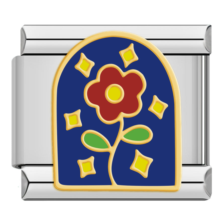 Flower Window Italian charm link, 9mm stainless steel module