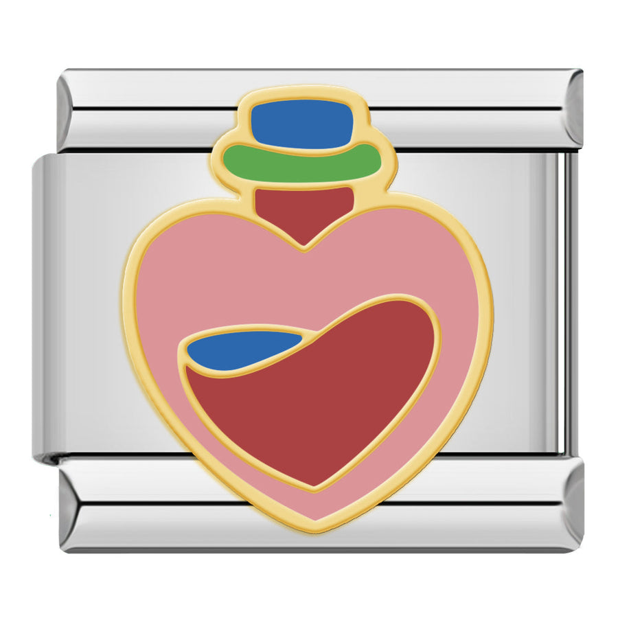 Heart Bottle Italian charm link, 9mm stainless steel module