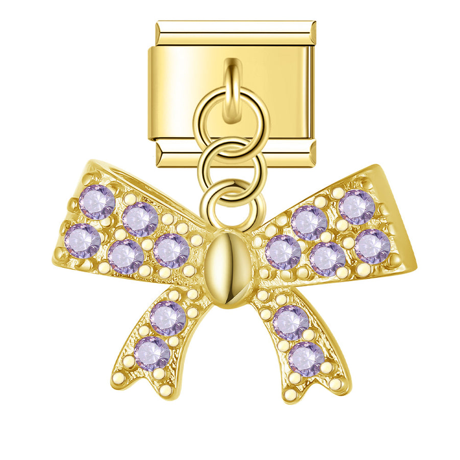 Purple Bow Italian charm link, 9mm stainless steel module