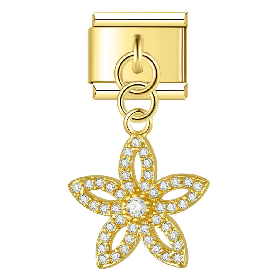 Flower Sparkle Italian charm link, 9mm stainless steel module