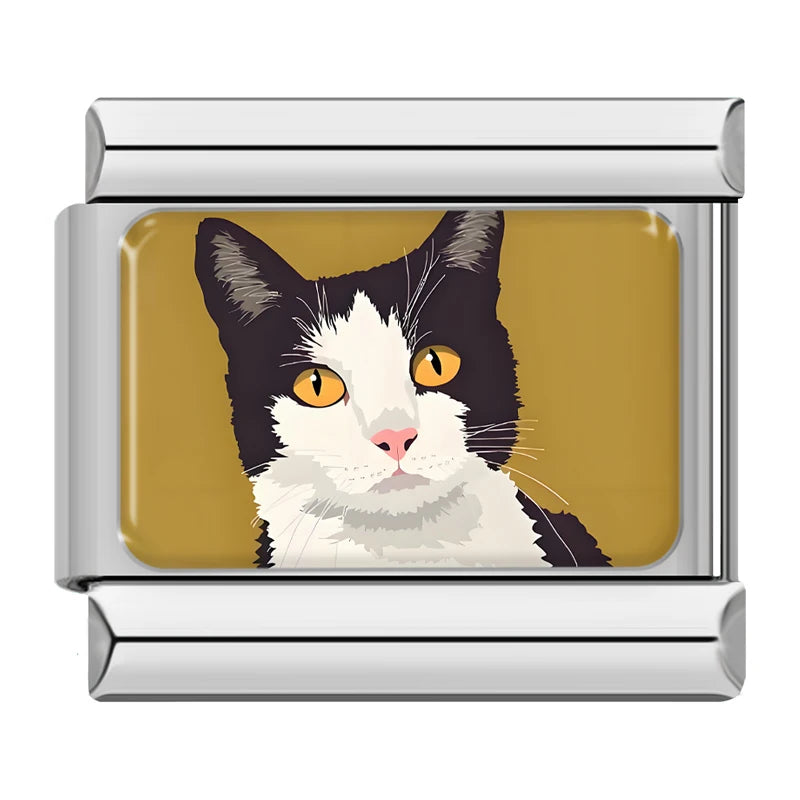 Tuxedo Cat Portrait in Silver