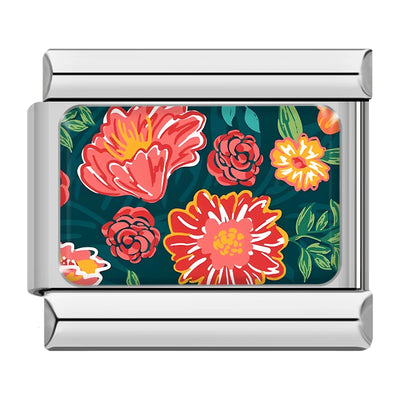 Red Floral on Teal