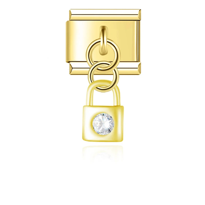 Crystal Padlock in Gold