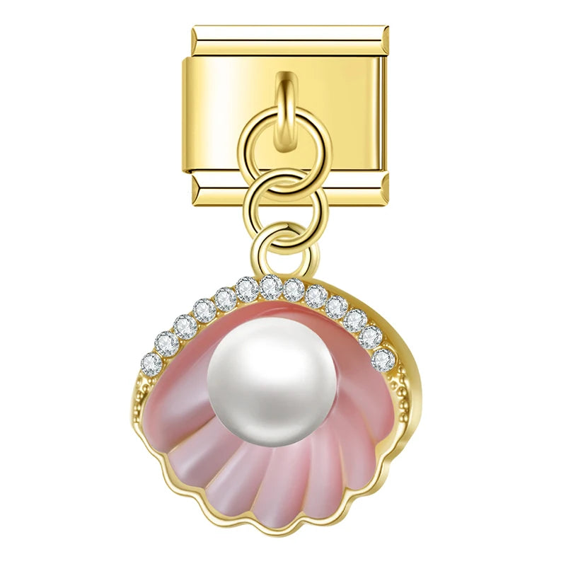 Pearl in Pink Shell in Gold