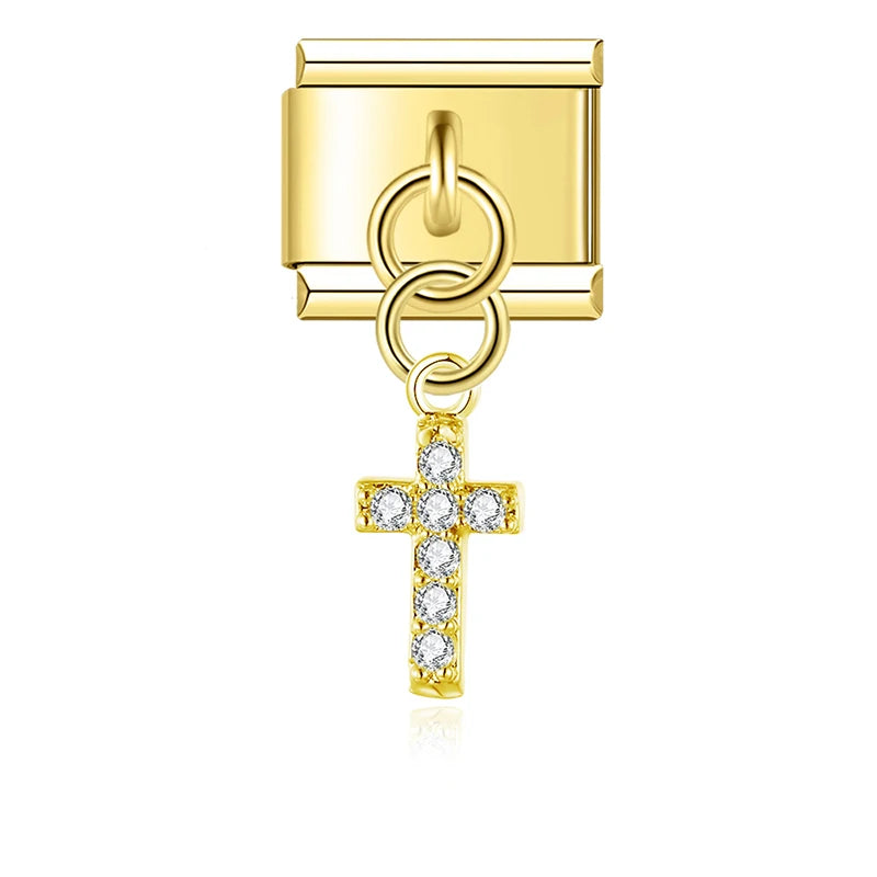 Pavé Crystal Cross in Gold