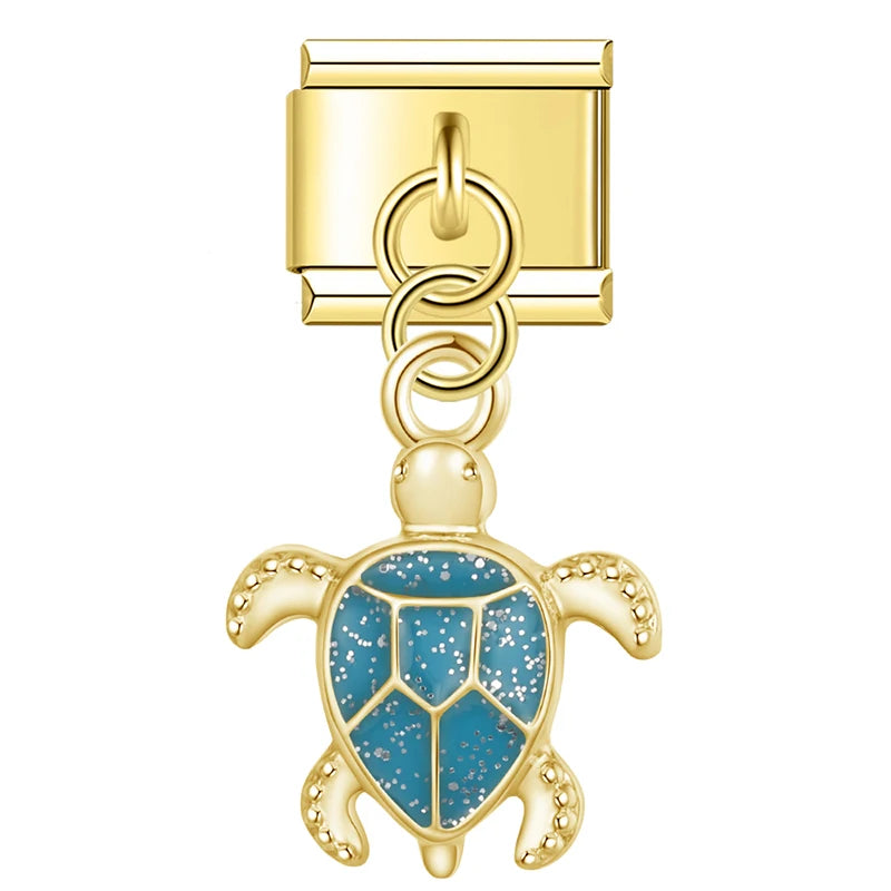 Blue Glitter Sea Turtle in Gold