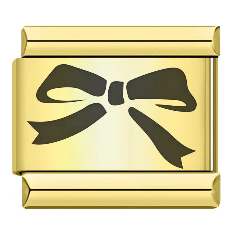 Black Ribbon Bow Italian charm link — 9mm stainless steel module
