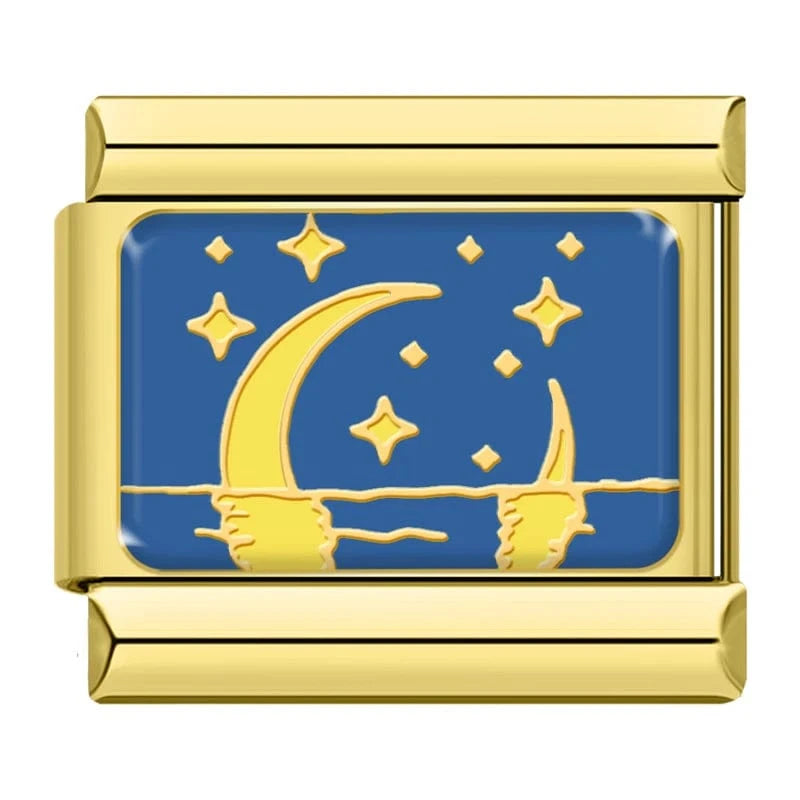 Twin Moons Italian charm link, 9mm stainless steel module