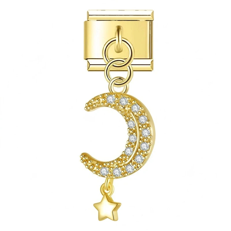 Crystal Crescent Moon in Gold