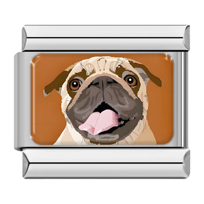 Pug Dog Portrait in Silver